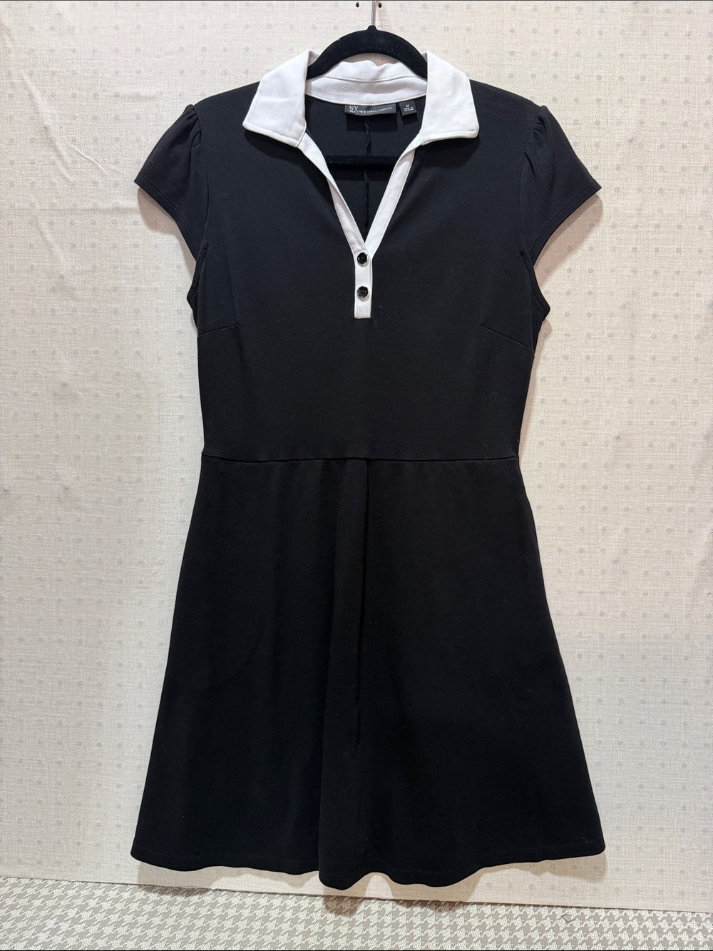 New York & Company Black Mini Dress with White Polo Collar